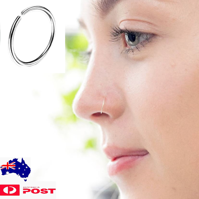 #ad 925 Sterling Silver Thin Nose Ring Hoop Lip Ear Body Piercing 681012mm AU $4.65