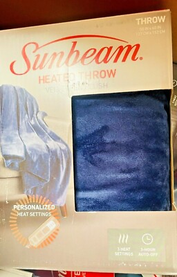 #ad Sunbeam Electric Heated Blanket Throw Reversible Velveteen Plush 50quot; X 60quot; $33.70