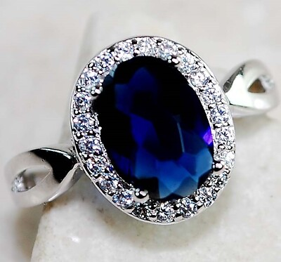 #ad 2CT Blue Sapphire amp; White Topaz 925 Sterling Silver Ring Jewelry Sz 6 UB1 4 $32.99