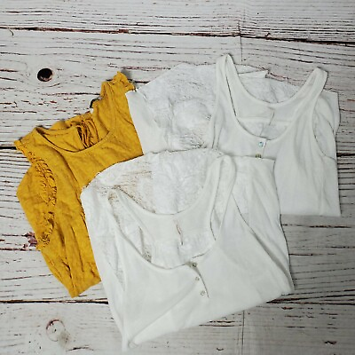 #ad Lucky Brand Free People Tank Tops 3 Top Lot Womens Small Yellow White Boho Basic $16.00