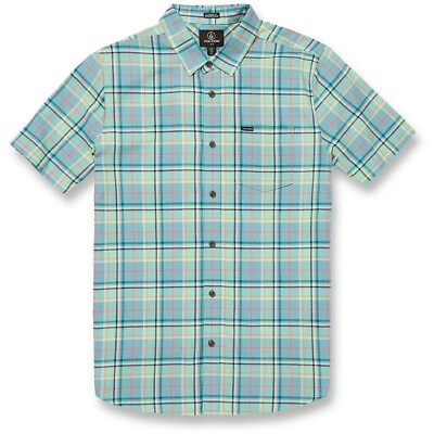 #ad Volcom Mens Collar Short Sleeve Plaid Button Down Shirt XXL $39.99
