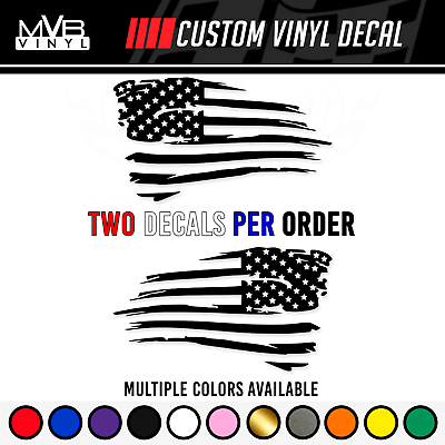 #ad Tattered American Flag Distressed Vinyl Decal Sticker Ripped Torn USA SET of 2 $40.99