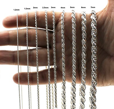 #ad Italian Solid Sterling Silver Rope Link Chain Necklace 925 Silver Chain UNISEX $219.99