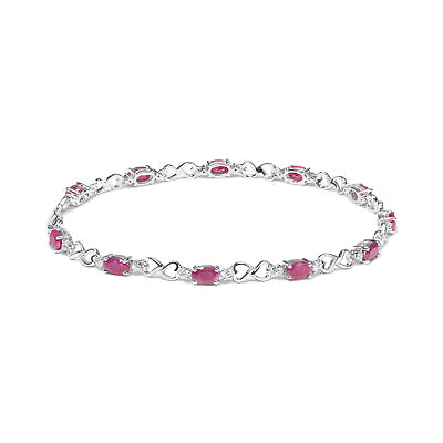 #ad Sterling Silver Pink Ruby amp; 1 4 Ct Diamond Link Bracelet $469.00