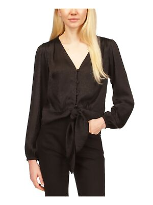 #ad MICHAEL MICHAEL KORS Womens Black Long Sleeve V Neck Cocktail Button Up Top L $22.99