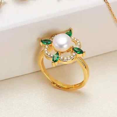 #ad Natural Pearl 2.30Ct Round White Solitaire Women#x27;s Ring 14K Yellow Gold Plated $142.34