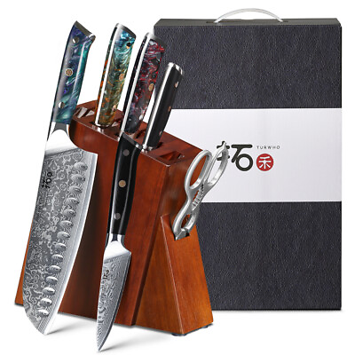 #ad 7Pcs TURWHO Kitchen Knife Set Japan Damascus Steel Chef Knife Colorful Handles $275.99