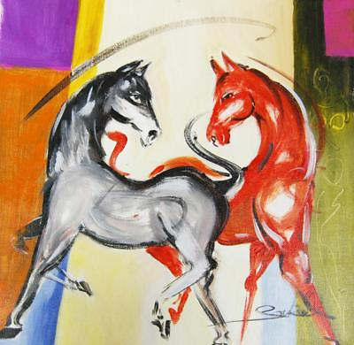#ad Red amp; Gray Horse by Alfred Alex Gockel Acrylic Painting on Canvas UNFRAMED $995.00