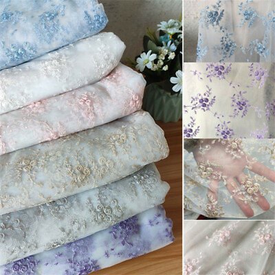#ad Embroidery Flora Tulle Lace Fabric 51quot; Width 0.5Y Curtain Wedding Bridal Dress $11.99