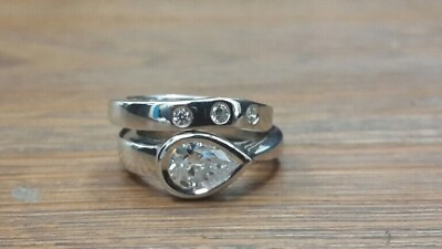 #ad Women 3.20Ct Pear Cut Moissanite Bezel Wedding Ring Set Real 925 Sterling Silver $133.40