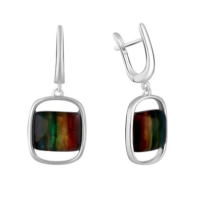 #ad 925 Sterling Silver Dangle Drop Earring over Natural Ammolite 123ct $62.00