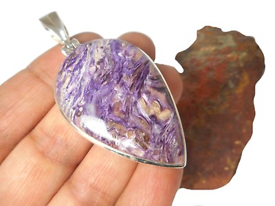 #ad Teardrop CHAROITE Sterling Silver 925 Gemstone PENDANT Gift Boxed GBP 85.00