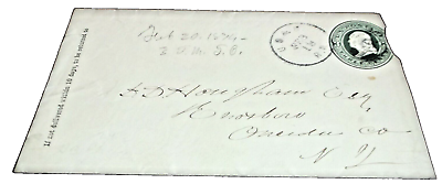 #ad FEBRUARY 1874 UTICA CLINTON amp; BINGHAMTON RPO HANDLED ENVELOPE NYamp;OM NYOamp;W $150.00