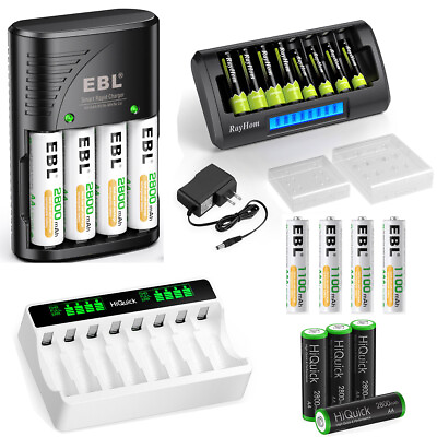 #ad AA AAA Rechargeable Batteries NiMH 1.2V 4 8 Bay Battery LCD Smart Fast Charger $8.79