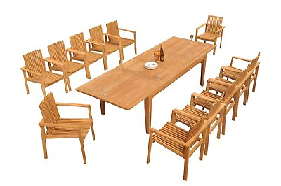 #ad 13pc Grade A Teak Dining Set Caranas Rectangle Table Clipper Stacking Arm Chairs $4084.88