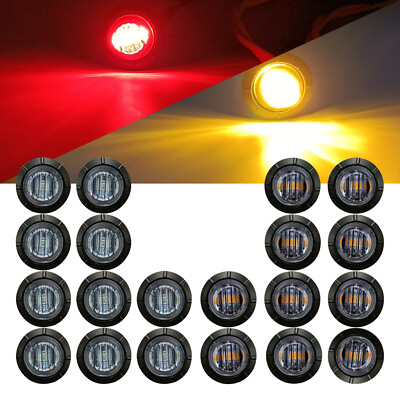 #ad 20X Side Round lights Marker Bullet 3 4quot;LED Truck Trailer Smoked Amber Red Light $18.04