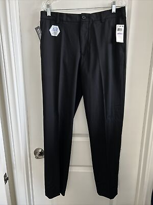 #ad Van Heusen NWT Air Cooling Dress Pants 32x32 Black Flat Front Straight Max Flex $24.95