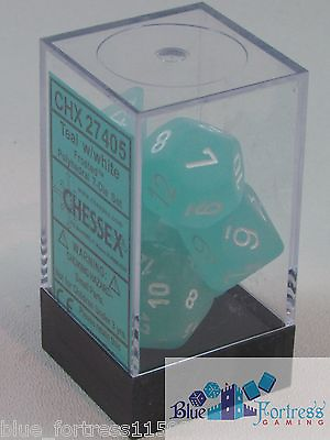 #ad CHESSEX FROSTED DICE 7 DIE SET TEAL WHITE D20 D10.. $9.99