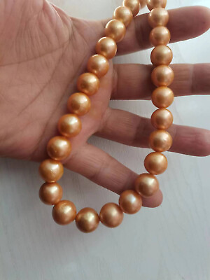 #ad Huge Size AAA 12 14mm south sea round gold roudn pearl necklace $195.00