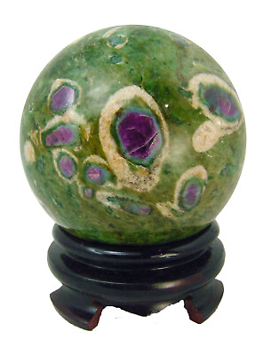 #ad BUTW Ruby in Fuschite Sphere 81mm Healing Orb Lapidary with stand 1244R abe $144.99