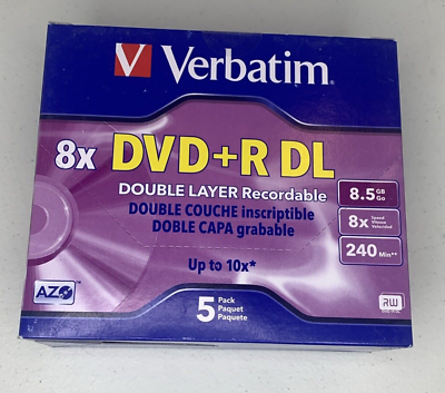 #ad Verbatim DVDR DL 8.5GB 8X with Branded Surface 5pk Jewel Case Box VER95311 $7.99