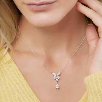#ad Colorless Moissanites Solid 950 Platinum Classic Butterfly Pear Drop Necklace $1350.00