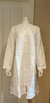 #ad NWT Eileen Fisher The Icons White Linen Mini Mandarin Collar Duster Sz L $89.99