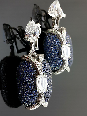 #ad Wonderful Blue Lab Created Sapphire Bright Polish Drop Dangle Silver Earrings $449.00