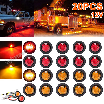 #ad 20PCS 3 4quot; 12V Marker Lights LED Truck Trailer Round Side Bullet Light Amber Red $12.90