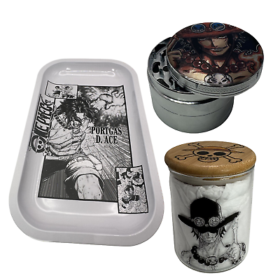 #ad Pirate Anime Herb Grinder Stash Jar Rolling Tray Set $45.00