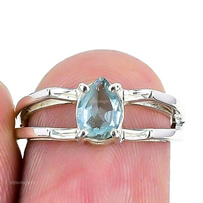 #ad Natural Aqua Apatite Gemstone Statement Ring Size 5.5 925 Silver For Women $7.99