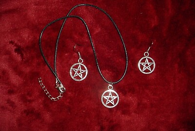 #ad Pentagram Adjustable Choker and Earrings Unisex 19quot; Rope and Chain $10.00