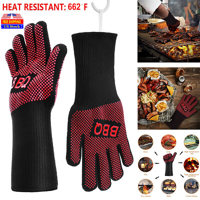 #ad 662℉ Heat Resistant BBQ Gloves Grilling Glove Kitchen Cooking Baking Oven Gloves $18.97