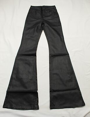 #ad Shein Womens Tall Faux Leather Look Zipper Fly Flare Leg Jeans CF6 Black XS Tall $9.59
