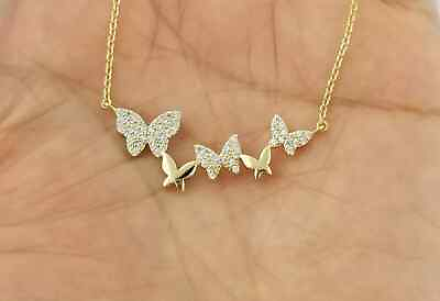 #ad 1.29Ct Round Cut Simulated Diamond Butterfly Silver Pendant 14K Yellow Gold Over $114.99