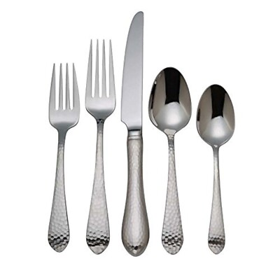 #ad Reed amp; Barton Hammered Antique 18 10 Stainless Steel 5pc. Place Setting $32.94