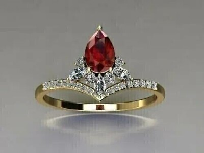 #ad 925 Sterling Silver Cut Simulated Red Ruby Wedding Ring 14k Yellow Gold Plated $127.35