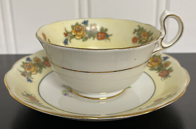 #ad Vintage Royal Albert Teacup Set Pale Yellow Floral Fruit Harvest England Rare $65.00