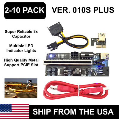 2 10 PACK PCI E 1x to 16x USB3.0 GPU Riser Extender Adapter Card Ver010s Plus $12.59