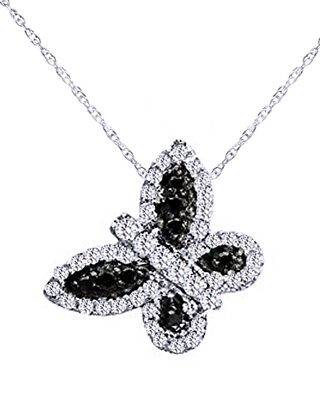 #ad 0.40 Ct Black amp; White Real Diamond 10K White Gold Butterfly Pendant Necklace $563.56
