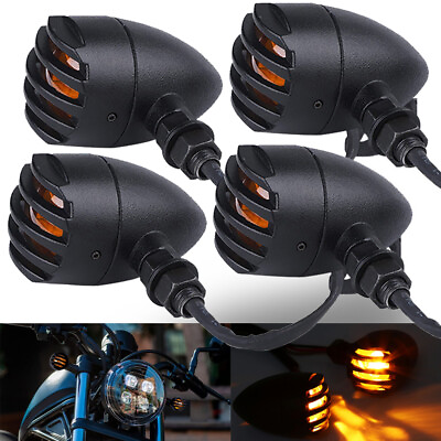 #ad 4x Motorcycle Grill Bullet Turn Signal Tail Light For Harley Cafe Bobber Chopper $27.21