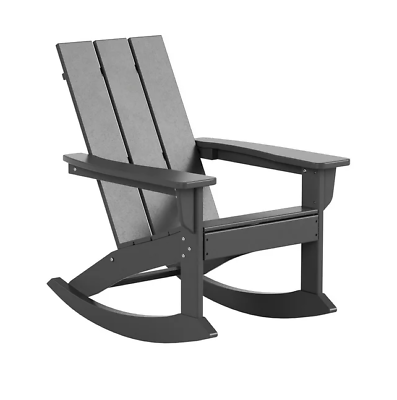 #ad Modern Durable Outdoor Rocking HDPE Plastic Adirondack Chair in Charcoal Gray $79.99