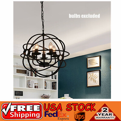 #ad Black Metal Orb Chandelier Lamp Round Hanging Ceiling Light Fixture Globe Cage $38.95
