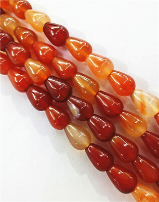 #ad 28Pcs Strand 14x10mm Orange Red Agate Teardrop Loose Beads DIY 15.5Inch EE976 $15.59