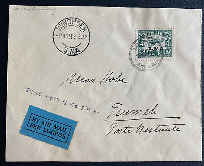 #ad 1931 Windhoek South West Africa First North Flight Airmail Cover To Tsumeb $125.00