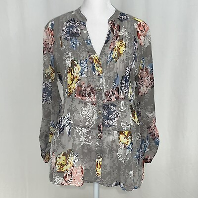#ad BKE Boutique Floral Gray Blouse Size Small $27.00