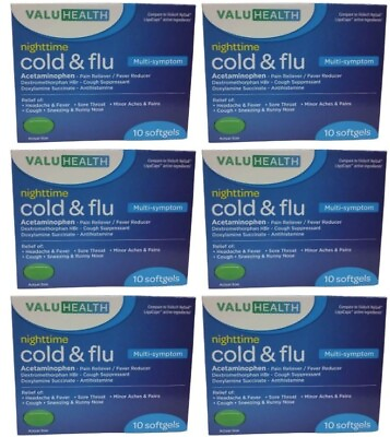 #ad Lot Of 6 Cold Flu Relief Multi Symptom NiteTime Liquid Capsules 10 Softgels =60 $19.95