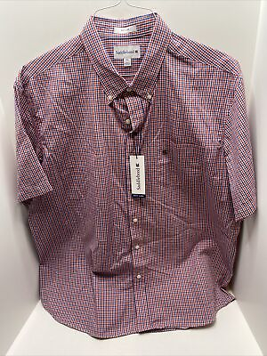 #ad Saddlebred Easy Care Shirt Red White Blue Size XXL Check Short Sleeve Button $18.00