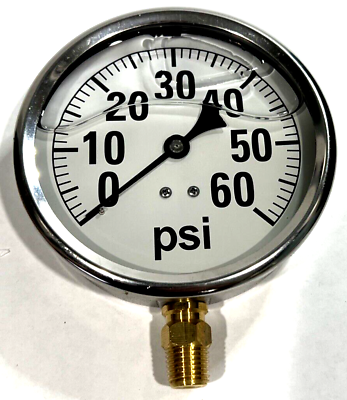 #ad Liquid Filled Pressure Gauge 60PSI GXB 4141 1 2quot; Threads $21.44