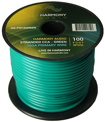 Harmony Car Primary 16 Gauge Power or Ground Wire 100 Feet Spool Green Cable New $10.95